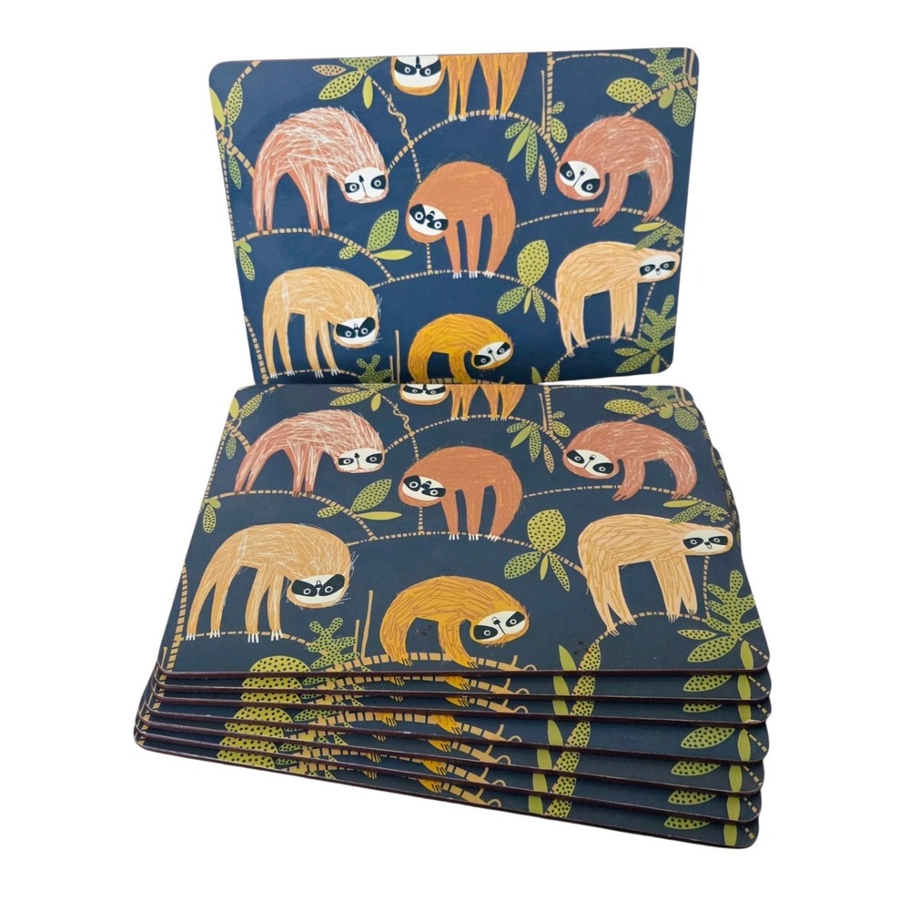 Set of 8 Ulster Weavers "Hanging Around" Sloth‎ Cork Backed Placemats Sturdy